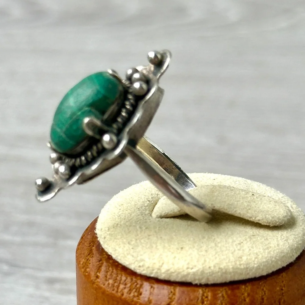 Vintage Sterling Silver 925 Malachite size 7.5 Cracked Stone, Setting Only